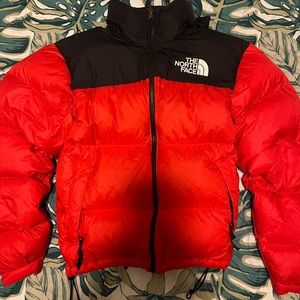 Red north face puffer